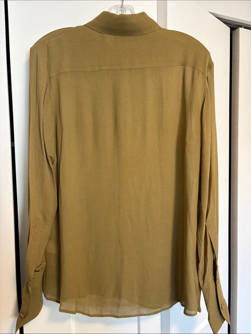 NWT [Tory Burch] Cuffed Viscose Button-Up Long-Sleeve Shirt Ash Green Women’s 4 - Picture 14 of 16